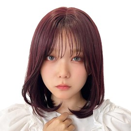 AQUADOL wig medium see-through bang, bob, blonde hair, pink hair, color, high tone, full wig, one size fits most, G1.dark red wg367G1