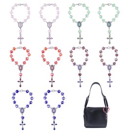 DELORIGIN 10pcs Easter Cross Rosary Bag Charm 5 Color Glass Beads Alloy Pendant Charms Cross Decor Hanging Ornament Rosary Bracelets Cute Keyring for Bag Rosary Necklace Keychain Wallet Handbag