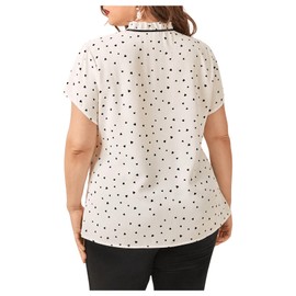 OYOANGLE Women's Plus Size Heart Print Tie Neck Short Sleeve Work Office Summer Blouse Tops White 3XL