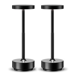 SAKRINGT 2 Pack Rechargeable Cordless Table Lamp - Battery Operated LED Portable Table Light with 3 Color Stepless Dimming, Memory Function - IP54 Waterproof for Outdoor, Restaurant, Patio, Camping
