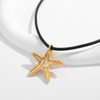 INNERDIVA Starfish Necklace with Black Leather Cord, Gold Ocean Starfish