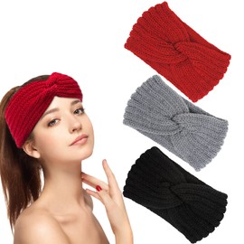Powmag Pack of 3 Women's Winter Hair Bands, Knitted Headband, Women's Winter Headband, Knitted Headband in Beauty, Headband Set Women's Winter (Black, Grey and Red)