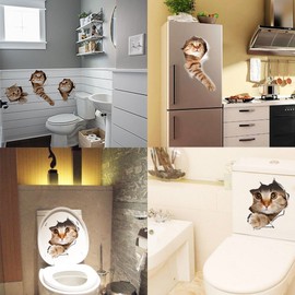 Pazi Wall Sticker Cat Removable Wall Sticker Cat Sticker Cute 3D Easy DIY Cute Peel and Stick Animal Wallpaper Bathroom Room Kitchen Decor