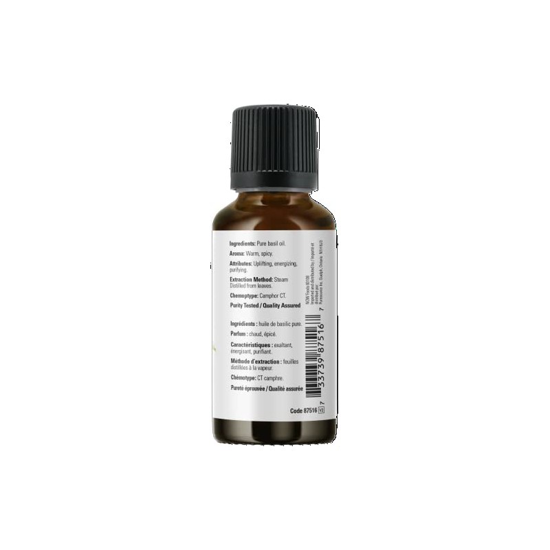 NOW NOW Essential Oils, Basil Oil, Energizing Aromatherapy Scent, Stream