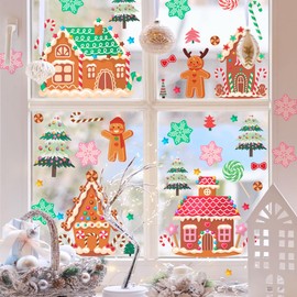 Christmas Window Clings, Christmas Gingerbread Village Window Stickers, Candy Cane Window Clings, Merry Christmas Decals, Holiday Decoration Winter Gift Kids Room Home Kitchen Decor.