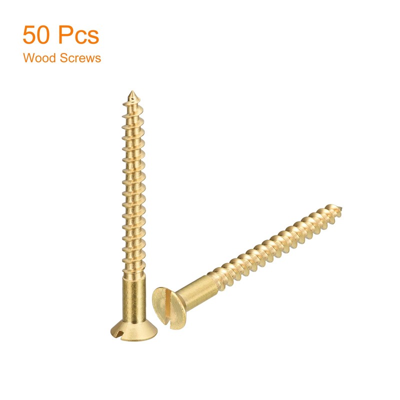 sourcing map Brass Wood Screws, 50Pcs M5 x 50mm Slotted