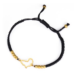 UNIFT Africa Map Bracelet For Women Men Stainless Steel Minimalist Hollow Out Heart Africa Map Continent Outline with a Bead Colorful Weave Adjustable Bracelets Ethnic Jewelry (gold-B)