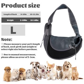 Dog Carrier, Adjustable Carry Bag, Dog, Pet Dog Bag for Small Dogs 10-14 lbs - L, Dark Grey + Black
