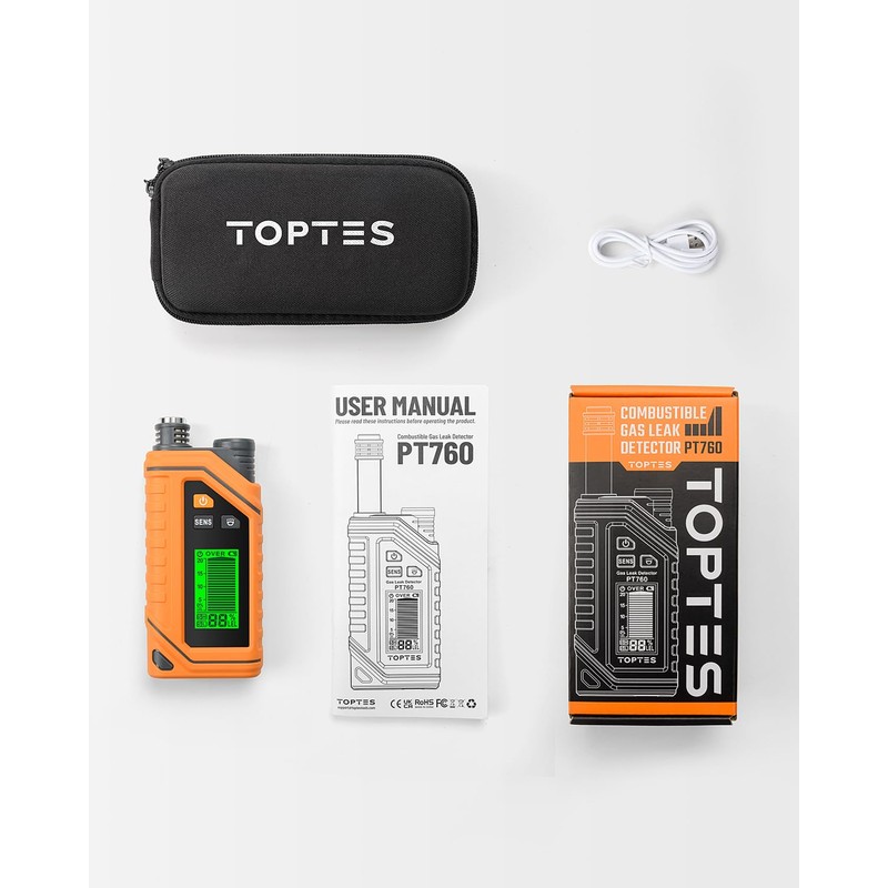 TopTes PT760 Rechargeable Natural Gas Detector, Gas Leak Detector with