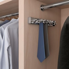 Kitchen Inventions 15-Hook Designer Wardrobe Reversible Closet Tie Rack with 11.22 Inch Retractable Pullout Extension (Polished Chrome)