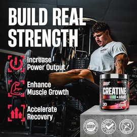 Nutrex Research Creatine HMB Powder - Creatina monohidrato en polvo con HMB - Fórmula transparente - Sabor fresa sandía - 30 porciones - 300 gr