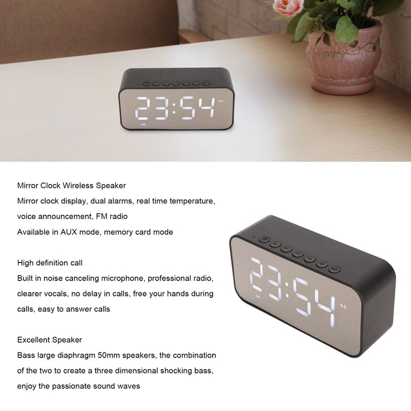 Wireless Bluetooth Speaker Stereo Sound Noise Cancelling Temperature Display Voice