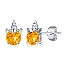 Memorjew Unicorn Gifts for Girls - Unicorn Earrings Unicorn Gifts for Girls, 925 Sterling Silver Yellow November Citrine Birthstone Hypoallergenic Earrings Birthday Gifts for Teen Girl