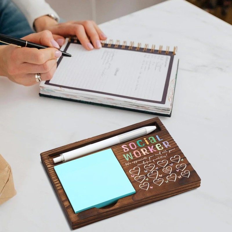 Wooden Sticky Note Holder for Social Workers, Appreciation Gift with