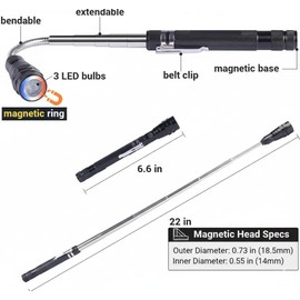 Magnetic Pickup Tool with Flashlight - 22" Extendable Magnets 360° Flexible Neck Magnet Tool Gift for Man Father Dad Grandpa Him Electrician Husband, Best Choice for Valentine, Christmas, Anniversary