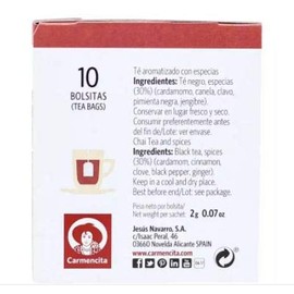 #RT Carmencita Chai Tea And Spices 20g (10 Tea Bags) -Carmencita Chai Tea with spices is a delicate blend of black tea perfumed with Oriental spices such as clove, cinnamon or cardamom