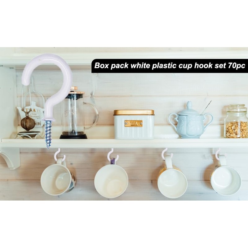 Kioiner Screw Hook Set, 70 Pieces Ceiling Hooks, 6 Sizes