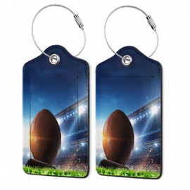 Set of 2 Luggage Tags,American Football Leather Suitcases Tag Identifiers with Privacy Name Address Labels & Durable Steel Loop for Women Men Travel