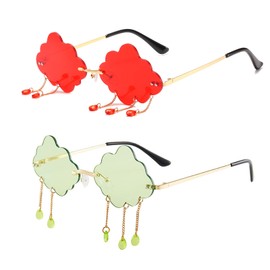 YUELUQU Vintage Fashion Funny Festival Sunglasses Metal Frameless Women Mens Punk Party Glasses（cloud-green+red）