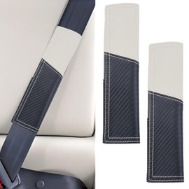 ecocstm 2 PCS Car Seat Belt Cover Pad, Carbon Fiber Safety Seatbelt Shoulder Strap Covers, Breathable Leather Soft Harness Pad, Interior Car Accessories, Universal for SUV, Truck, RV (Beige&Black