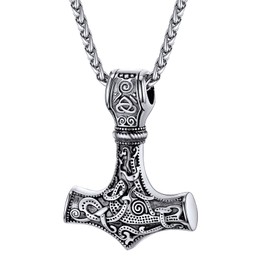 U7 Mjolnir Pendant Necklace Stainless Steel Vintage Black Norse Scandinavian Viking Jewelry Celtic Knot Design Thor's Hammer Necklace for Men
