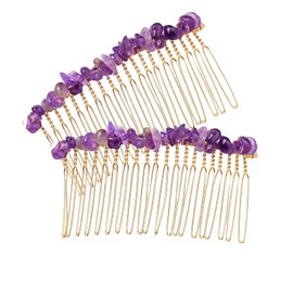 Decorative hair side comb natural stone natural crystal amethyst hair comb, Handmade Hair Accessories, Colorful Hair Accessory For Women Set of 3