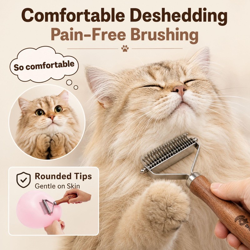 Cat Brush for Long Haired Cats, 2-in-1 Dematting Comb &