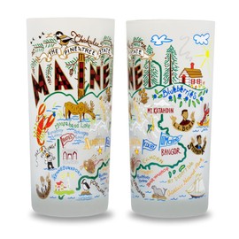 Catstudio Drinking Glasses, Maine Frosted Glass Cup for Kitchen, 15oz Dishwasher Safe Tumbler for Maine Lovers, Set of 2