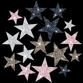 16 PCS Rhinestone Star Patches Iron on Glitter Patches Stars Shape Crystal Patches Hot Adhesives Appliques Shiny Clothing Repair Decoration Patches for DIY Craft Accessory 4 Sizes