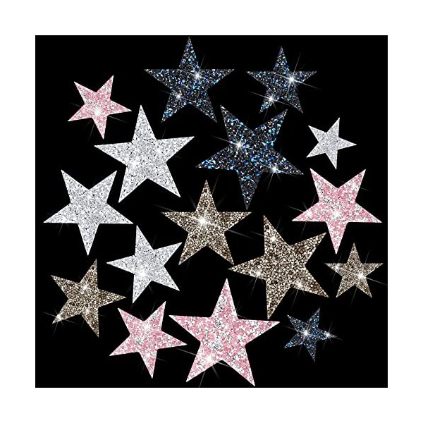 16 PCS Rhinestone Star Patches Iron on Glitter Patches Stars