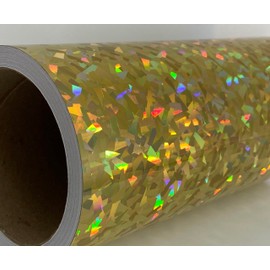 Holographic Crystal Sign Vinyl, HOLOCRYSTAL self-Adhesive Plastic (12 inch x 10 feet, Gold)