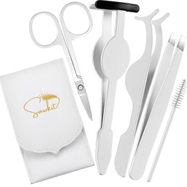 Eyelash Applicator Tool – 5-in-1 Lash Applicator Tool Set with Eyelash Extension Tweezers, Scissors, Brush – Professional Eye Lash Applicator Tools for DIY Eyelash Extensions, Cluster Lashes