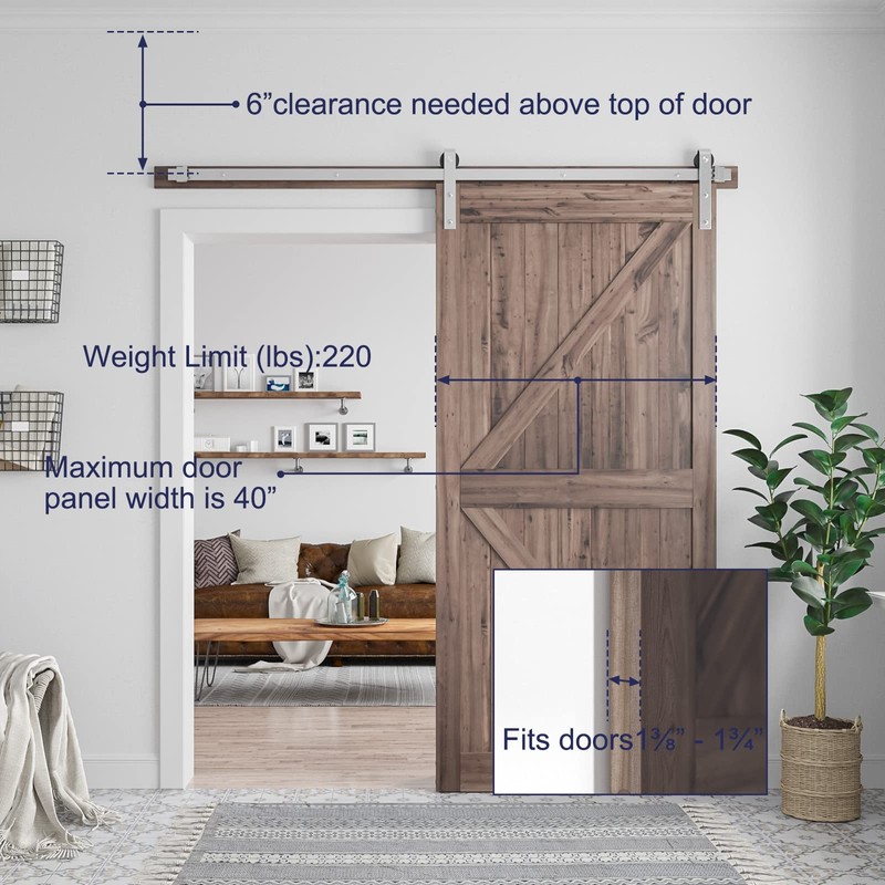 SMARTSTANDARD 6.6 Feet Brushed Nickel Barn Door Hardware Kit-Heavy Duty