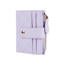 Cynure Women's Cute Leather Card Holder Small Compact Bifold Wallet with Zip Coin Pocket,Light Purple