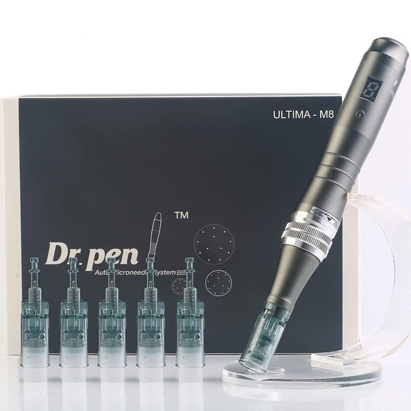 Dr. Pen Ultima M8 Professional Microneedling Pen - Electric Derma Auto Pen - Best Skin Care Tool Kit for Face and Body - 16 pins x2 + 36 pins x3 Cartridges