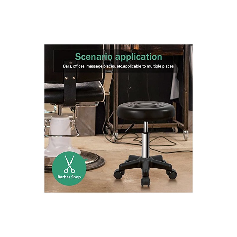 FURWOO Round Swivel Stool with Wheels PU Leahter Rolling Stool