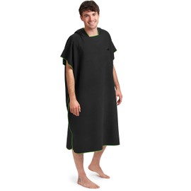 Fit-Flip Changing Robe - Towel Poncho Adult - Microfibre Swim and Surf Poncho - Quick Dry Hooded Towel for Men and Women - size L, Black-Green