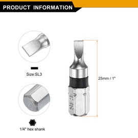 HARFINGTON 10pcs Slotted Screwdriver Bit SL3 1/4" Hex Shank 25mm/1" Length Magnetic Flat Head Hex Bits S2 Steel Electric Screw Driver Bit