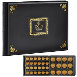 Aptbyte Coin Collection Supplies Holder Book for Collectors, 300 Pockets Coin Collection Organizer Storage Box Case Album for 20/25/ 27/30/ 38mm Coins (Vintage pattern black)