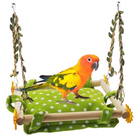 Cozioz Bird Climbing Hammock with Hanging Nest, Wooden Perch Swing & Bell Toy, Ideal Cage Accessories for Parrots, Parakeets, Cockatiels, Conures, and Cockatoos