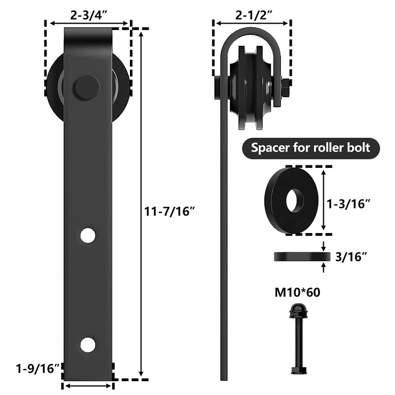 skysen Sliding Barn Door Hardware Roller Set Black (J Shape