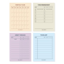 Day By Day Mini Planner Pads, Aesthetic Korean Style Tear-off Planning Pad, Pack of 4 Designs, 50 Sheets each design (Total 200 Sheets), Lovely Assorted Color, Portable Size 3.15 x 4.17", SET_C [ To Do List + Monthly Plan + Time Management + Habit Tracke