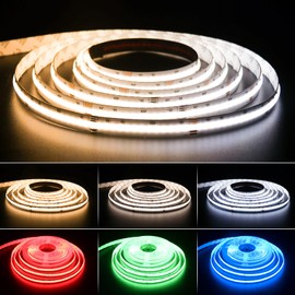 PAUTIX COB LED Strip RGB+WW/CW 5 m, 840LEDs/m RGB+CCT Adjustable Colour Temperature 2700 K - 6500 K, 24 V Colour Changing Tape Light for DIY Decoration (Power Supply and Controller Not Included)