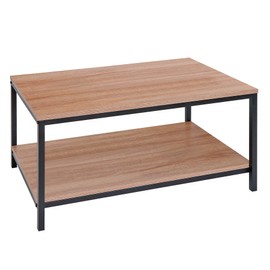 SUPER DEAL 2-Tier Industrial Coffee Table with Storage Shelf for Small Apartment Living Room, Rectangle Wood and Stable Metal TV Stand Side End Table, Natural Oak