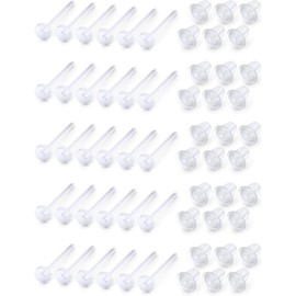 Jenxnjsjo Clear Plastic Silicone Rubber Invisible Post Stud Earrings Hole Saver Piercing Retainers Medical Grade for Women Men Sensitive Ears Sports Surgery Work