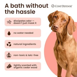 COAT DEFENSE Daily Preventative Powder | Made in USA | 9oz Precision Point Waterless Dog Shampoo & Pet Deodorizer for Smelly Dogs | Provides Anti Itch Relief | Dog Shampoo for Dry Itchy Skin