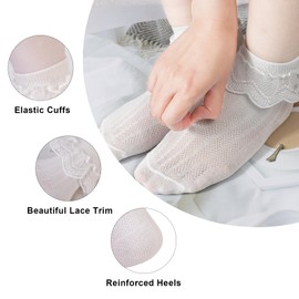 QKURT 5 Pairs Girls Frilly Ruffled Lace Socks, Kids School Ballet Training Ankle Socks Infant Cotton Colourful Lace Socks Cute Princess Ankle Socks for 0-5 Years Old