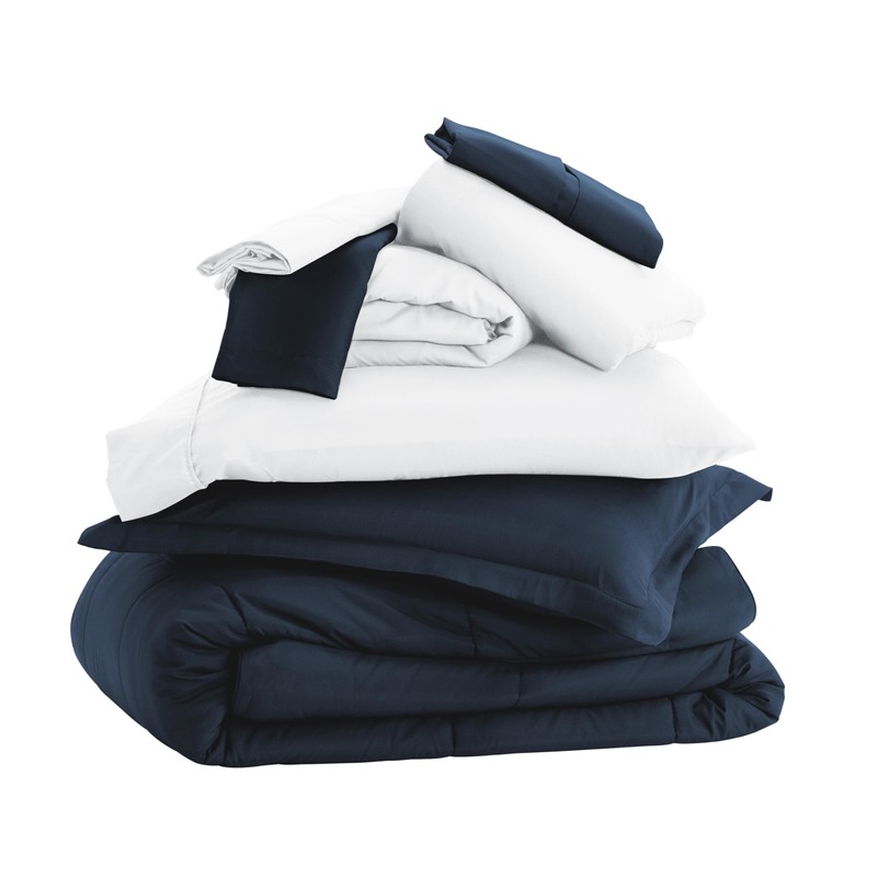 Merit Linens 8-Piece Down-Alternative Comforter Set - Twin Navy