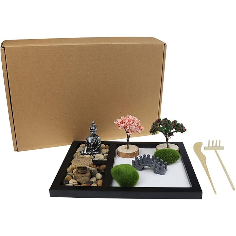 DinQ Meditation Japanese Zen Garden, Sand Garden Tools Accessories Box