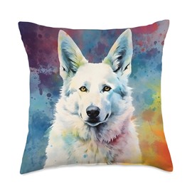 White German Shepherd Dog Rainbow Tie Dye Throw Pillow